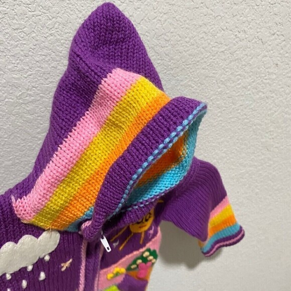 Grupo Peruvian Toddler Hooded Full Zip Sweater Purple 12 Months Hand Embroidered - Picture 5 of 7